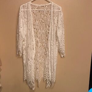 Chic White Lace Open-Front Cardigan
